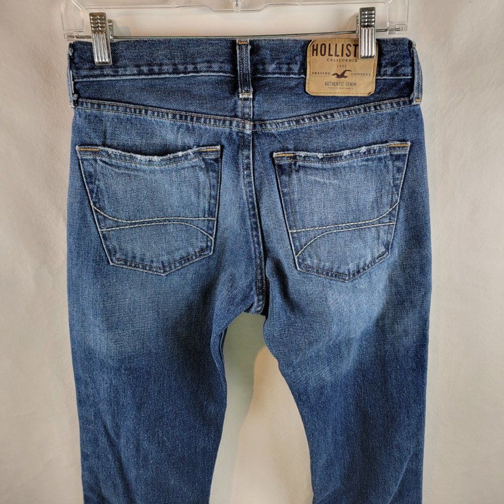 Hollister Jeans Mens 28x30 Blue Skinny Button Fly Dark Wash Whiskered Normcore A - Picture 7 of 10